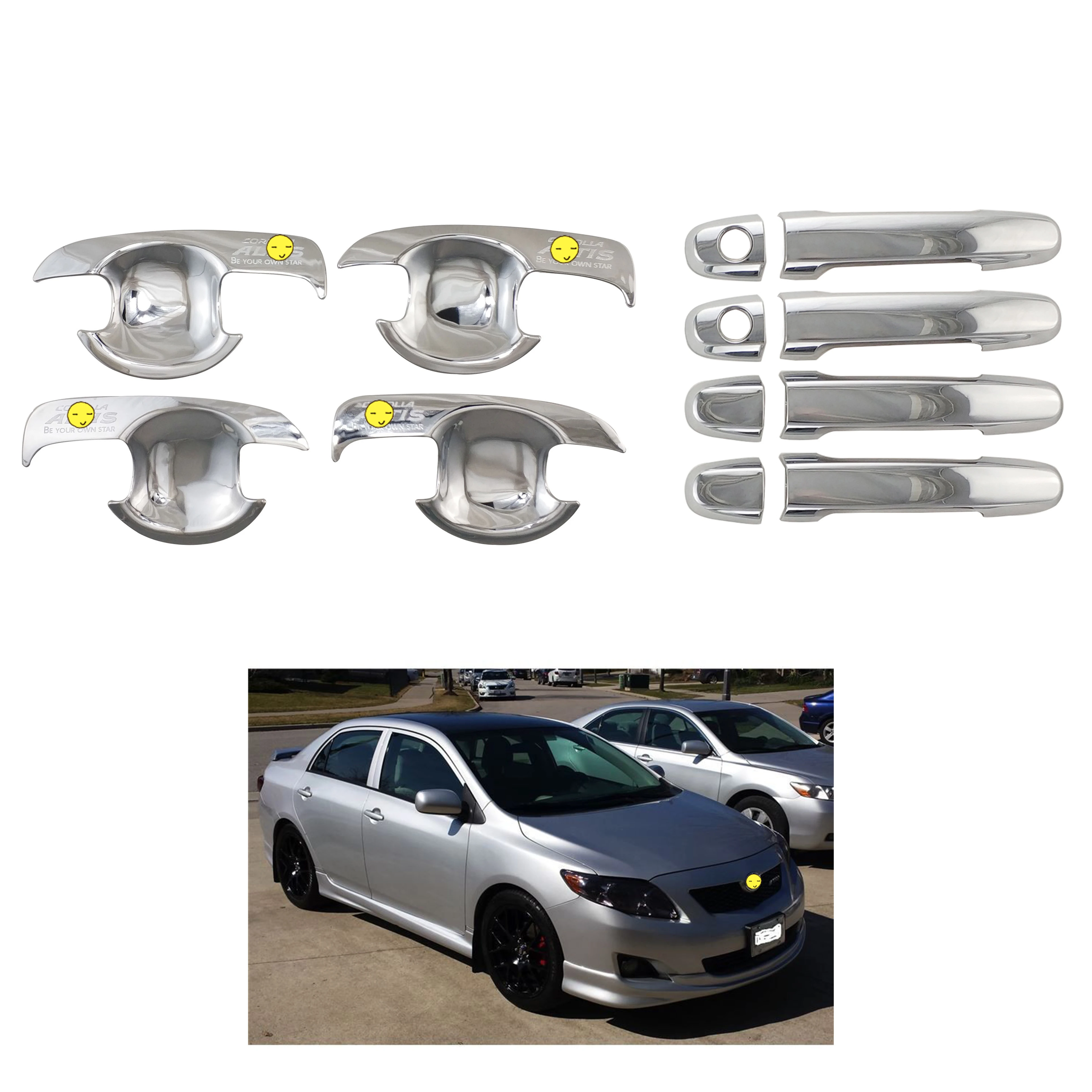 2008 2009 2010 2011 2012 For Toyota Corolla Altis New Car ABS Chrome Accessories Plated Door Handle Bowl Cover Trim Paste Style