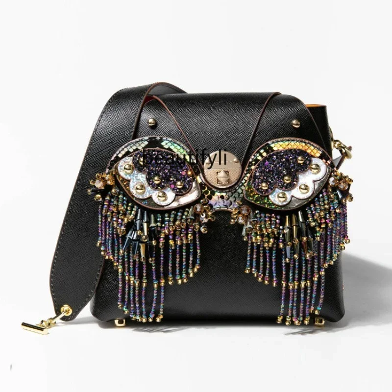 L11 zq Bucket Bag Women's Cowhide Vegetable Basket Bag High-Grade Leather Portable Owl Face Changing Bag