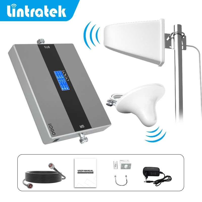 Полный трехдиапазонный усилитель мобильного сигнала Lintratek 900/1800/2100 МГц GSM DCS WCDMA LTE 4G 3G 2G сотовый повторитель
