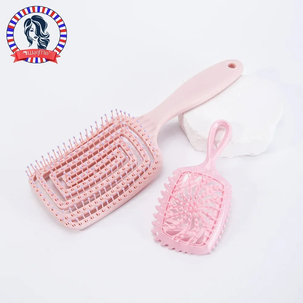 2Pcs Elastic Hollow Out Hair Brush Set Mini Portable Curly Hair Scalp Massage Combs Detangling Tool for Travel