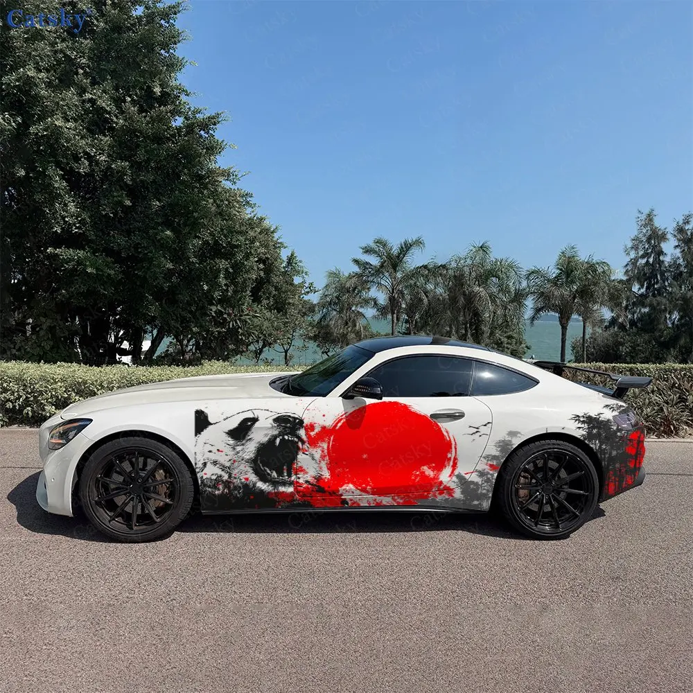 2pcs Bamboo Pavilion Panda Car Side Wraps, Self-Adhesive PVC Waterproof & Scratch-Resistant Stickers, Car Accessory Gift