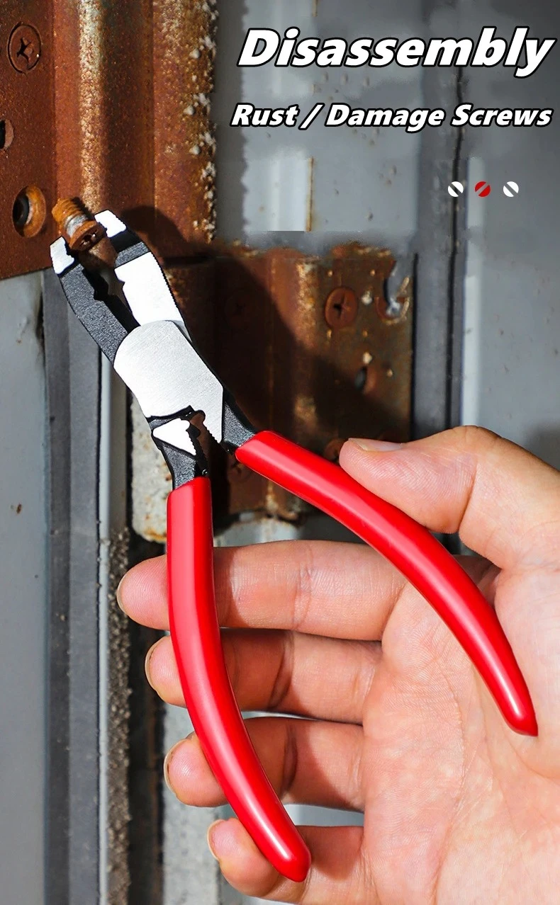 

Multifunction Disassembly Pliers, for Damaged Screw Removal, Wire Crimping & Cutting, Anti Slip Hand Tool