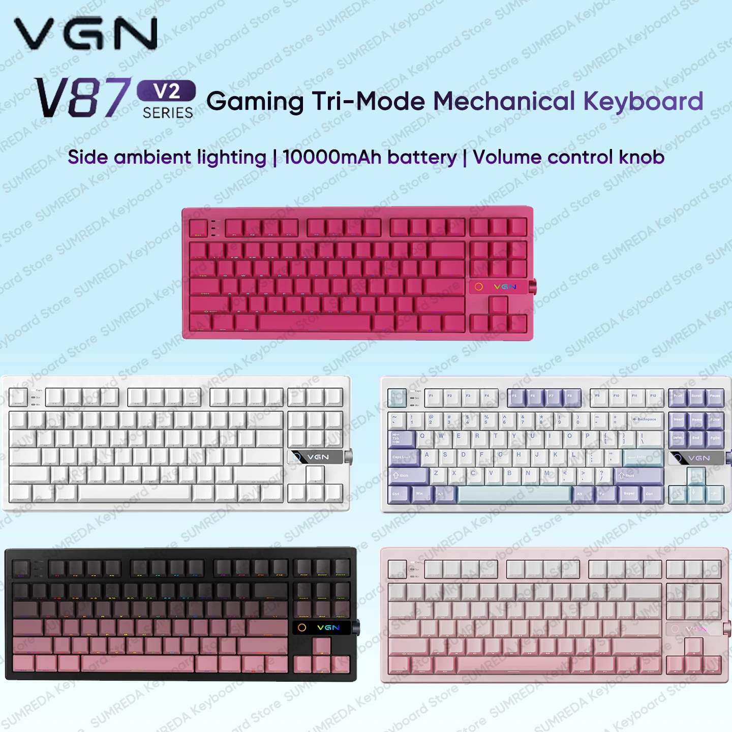 VGN V87 V2 Wireless Gaming Mechanical Keyboard Side Carving 10000mAh battery BT 2.4G Wired Ergonomics Hotswap Gaming PC Keyboard