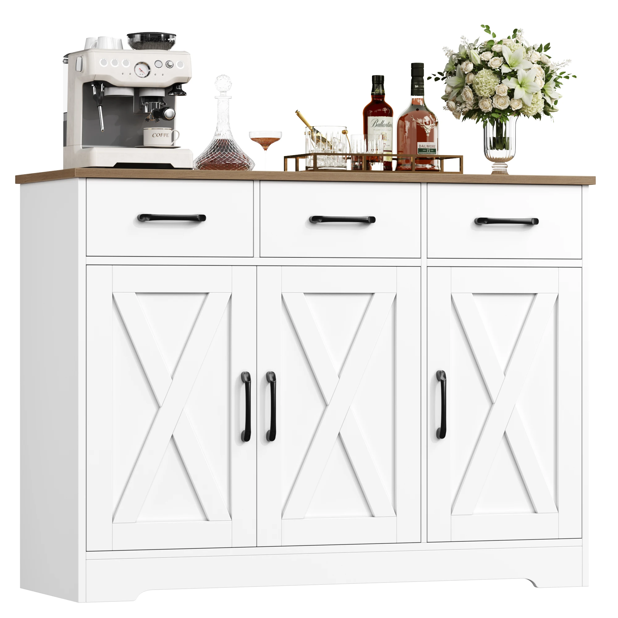 Sideboard, Küchenschrank mit 3 Schubladen und 3 Türen für Küche, Buffetschrank mit Arbeitsplatte, für Esszimmer, Wohnzimmer, Hol