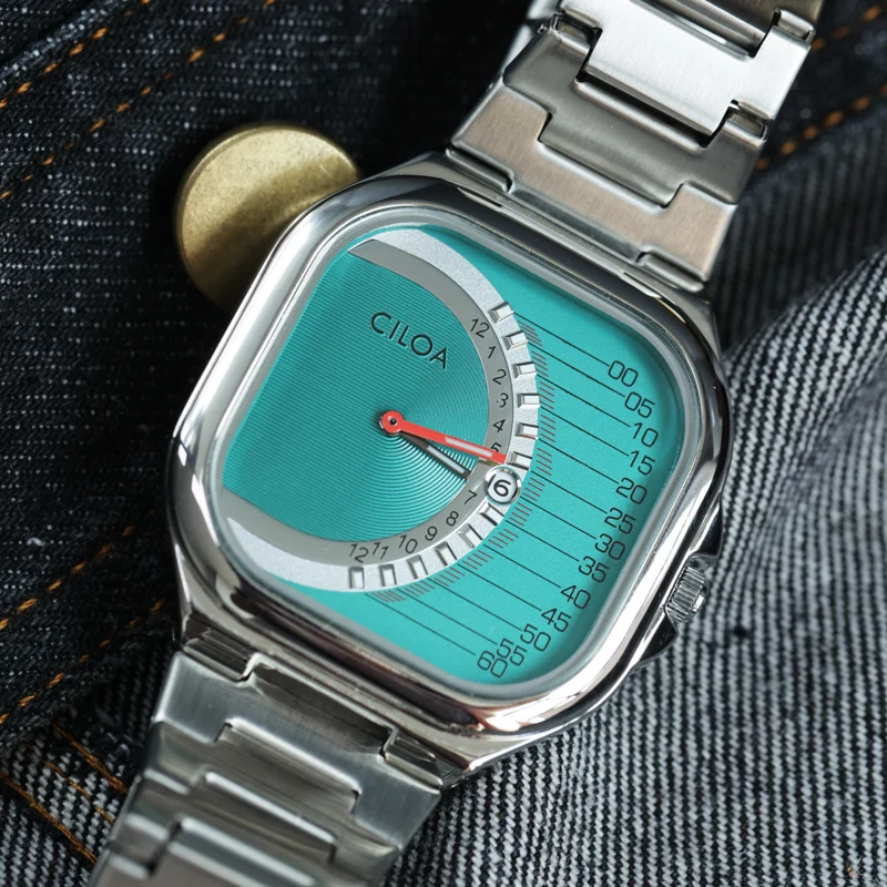 ساعة CILOA المربعة الرجعية للرجال هدية فاخرة خفيفة جديدة بحزام من الفولاذ المقاوم للصدأ ساعة كوارتز ذهبية مقاومة للماء ماركة أصلية #3