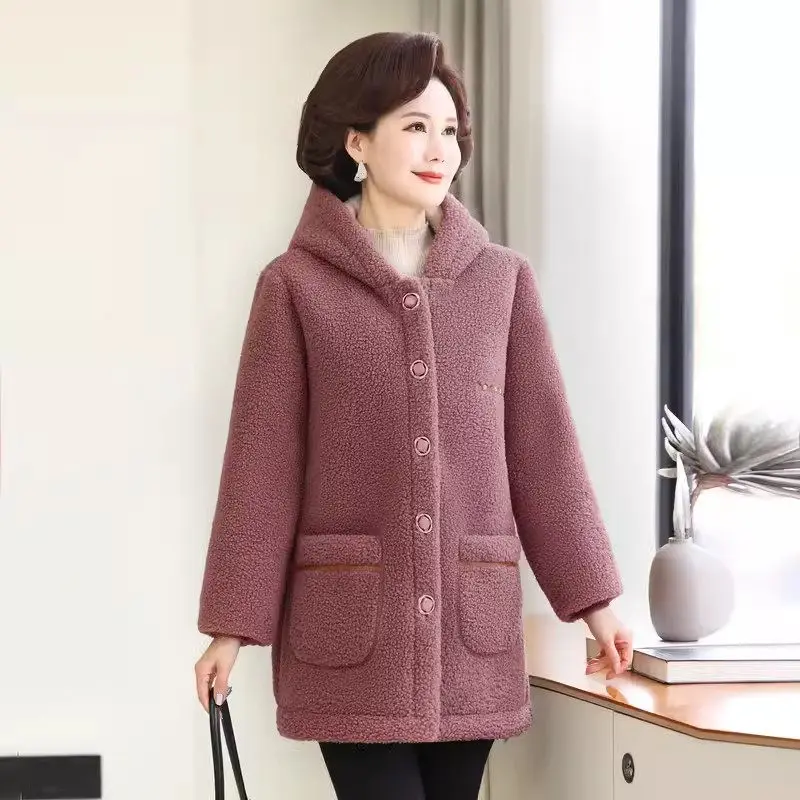 

Mom's Autumn Winter Lamb Wool Coat 2023 New Middle-Aged And Elderly Women's Clothing Thicken Particle Velvet Fleece Jacket Z4760