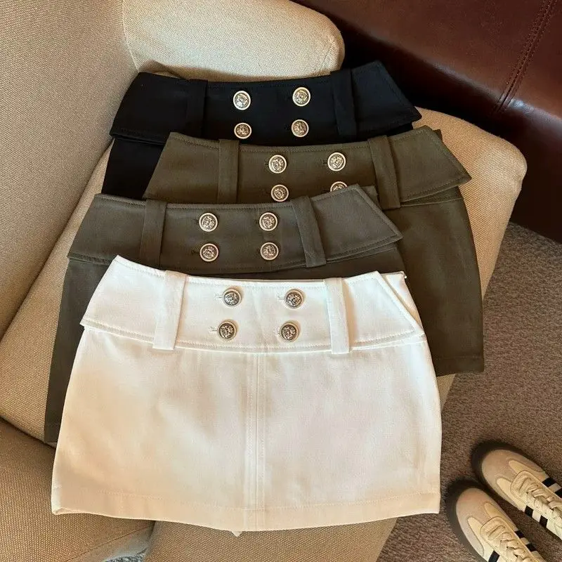 Korean Spice Girl Double-breasted A-shaped Skirt Women's Summer New Anti-light High-waisted Hip-wrapped Skirt
