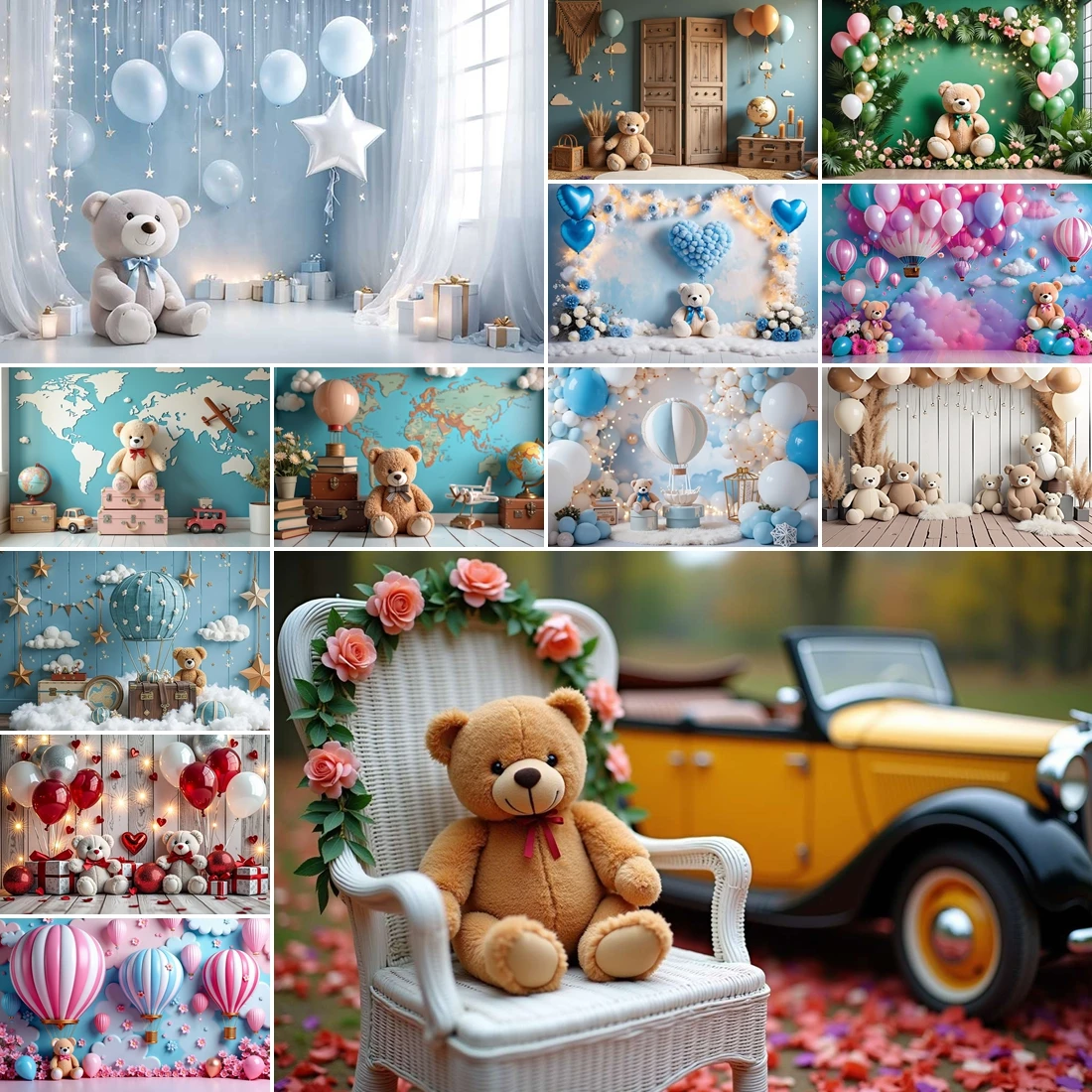 

MOON.QG Baby Newborn 1St Birthday Background Photography Teddy Bear Gifts Balloon Photozone Backdrop Children Studio Supplies
