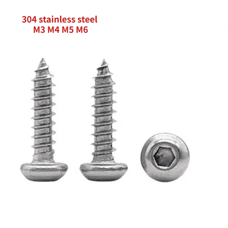 

50/100/200pcs M3 M4 M5 M6 304 Stainless Steel Pan Round Head Hexagon Socket Self Tapping Screws Wood Screw