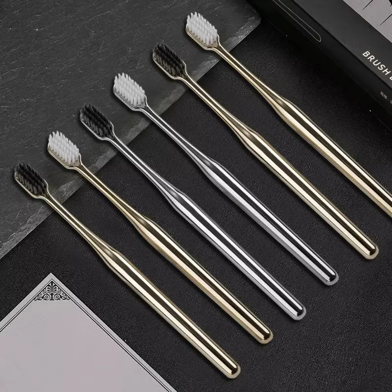 2/4/6pcs Adult Luxury Soft Bristled Toothbrush Quality Gold And Silver Couple Toothbrush Suitable For Both Men And Women