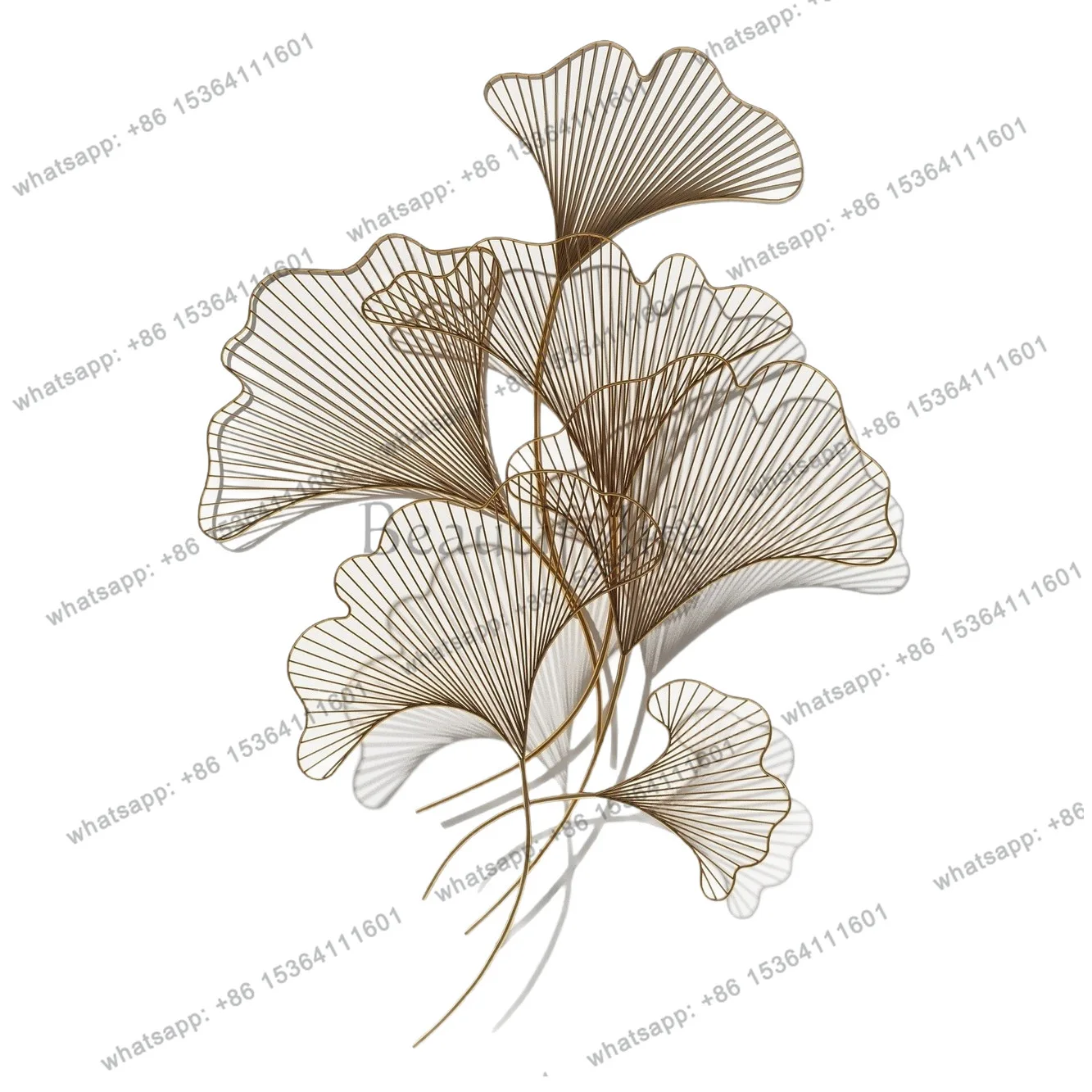 New Chinese light luxury simple wrought iron ginkgo biloba wall decoration living room wall hanging