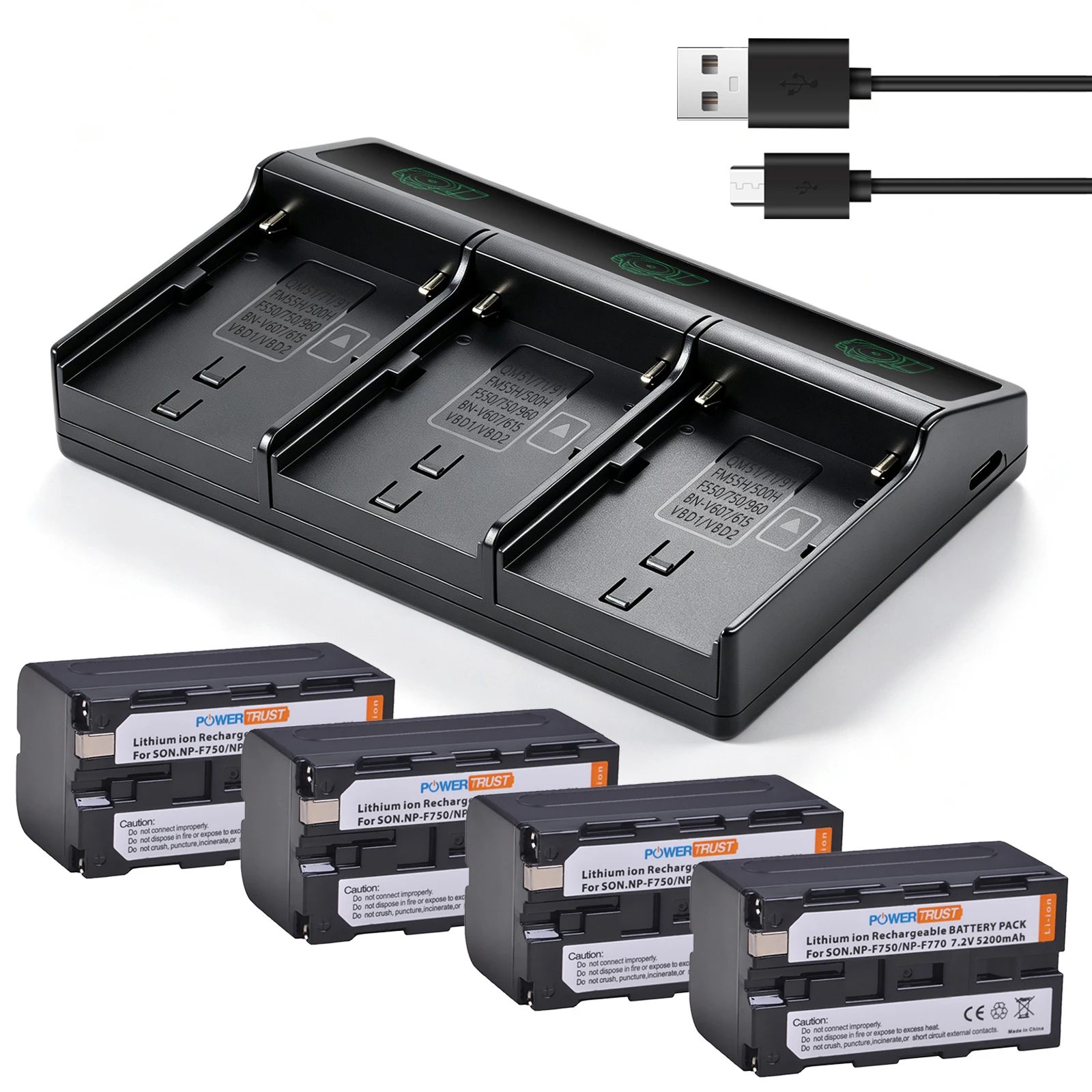 PowerTrust NP‑F750/NP‑F770 Battery 5200mAh For Sony F950 F970 FM55H QM71 QM91 LED Light Monitor CCD-RV100 TRU47E TRV215 TR917