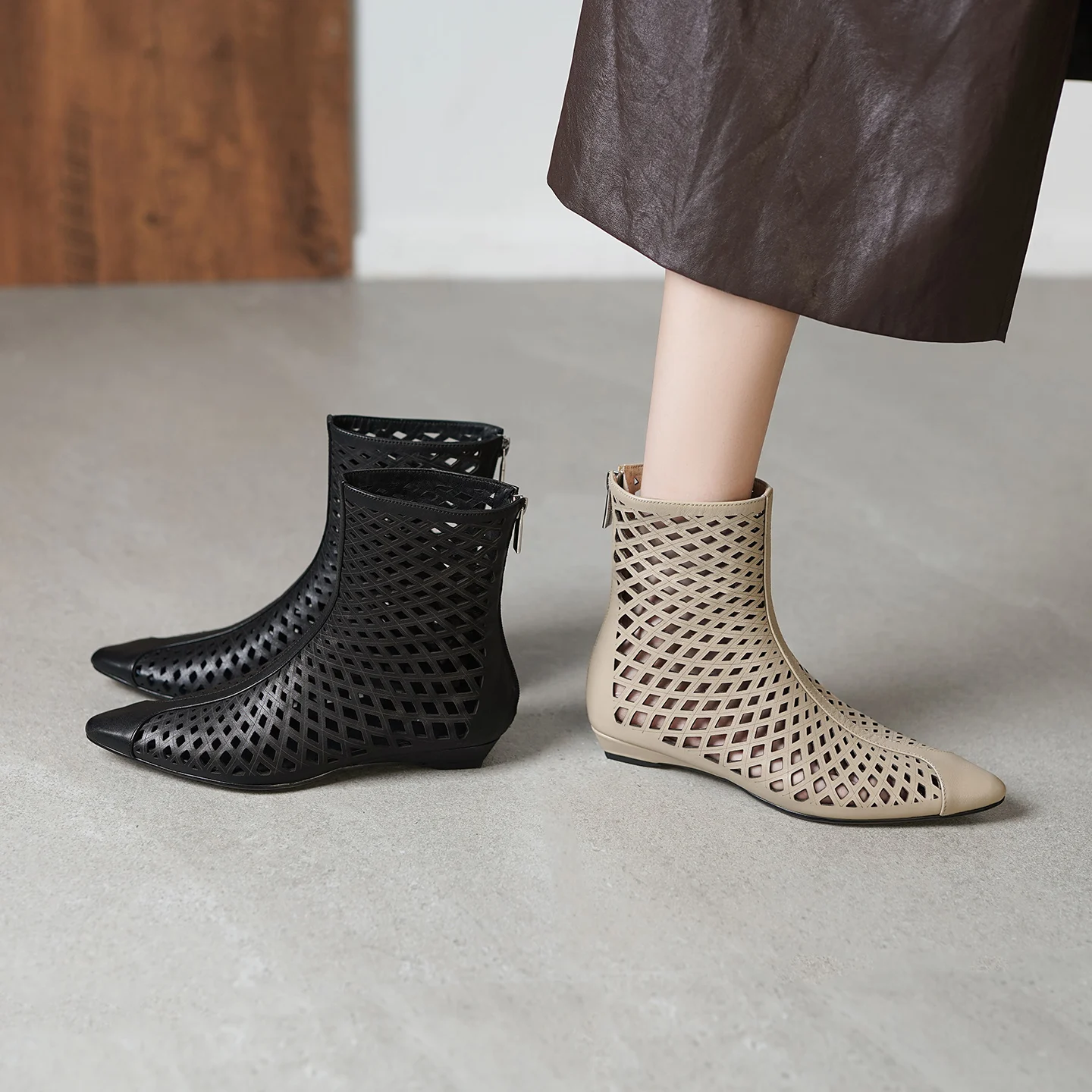 

Fashion Women Hollow Out Ankle Boots Summer Breathable Sandals Wedge Pumps Genuine Leather Shoes Office Party Dress Size 34-40
