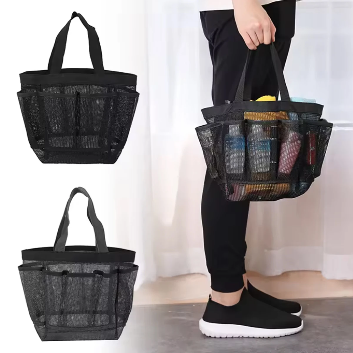 Portable Mesh Shower Caddy Tote Beach Bag Travel Storage Wash Bag Swimming Bath Bag Suitable for Outdoor Camping Quick Dry Tote