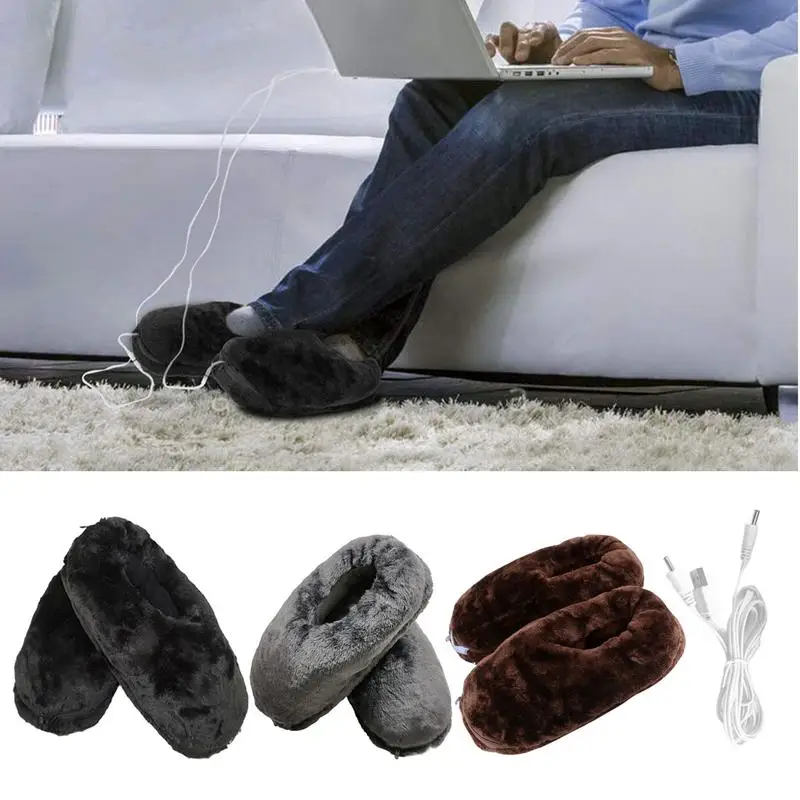 

USB Foot Warming Slippers Electric Plush Heated Shoes Pad Charging Treasure Heating Winter Foot Warmer for Men and Women