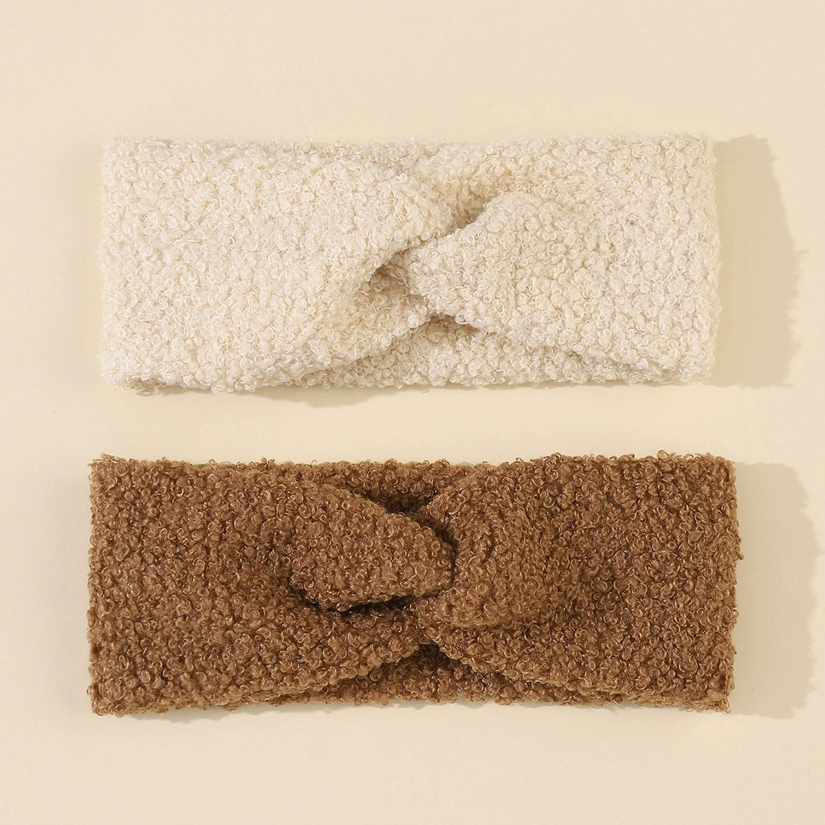 2pcs Bow Infant Winter Warm Headband Set Baby Knot Headbands Teddy Plush Hairband with Plush Ear Protectors Headgear for Newborn