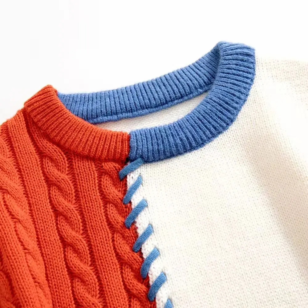 

Color Block Unisex Winter Crew Neck Knitted Sweater Base Shirt