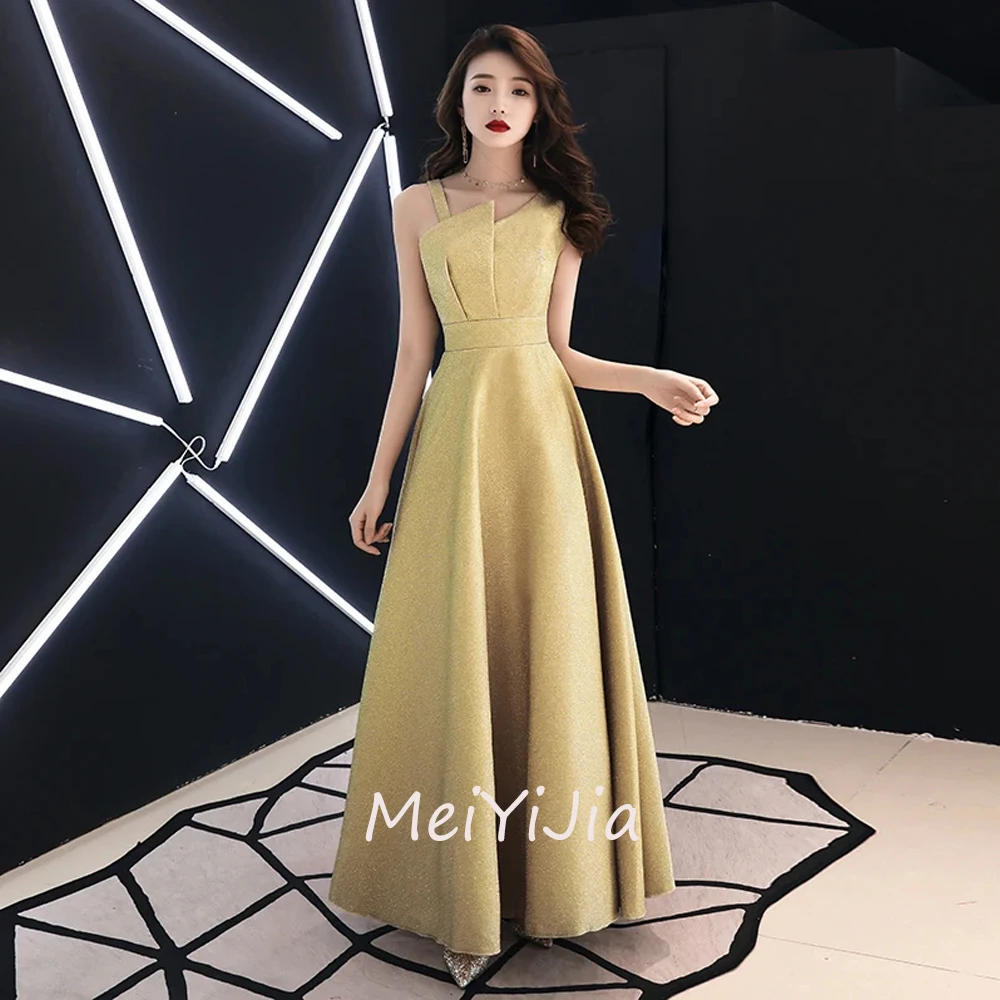 

MeiYiJia One-shoulder Simple Satin A-Line Ankle-Length Zipper-Up Saudi Arabia Sexy Evening Birthday Club Outfits Summer 2024