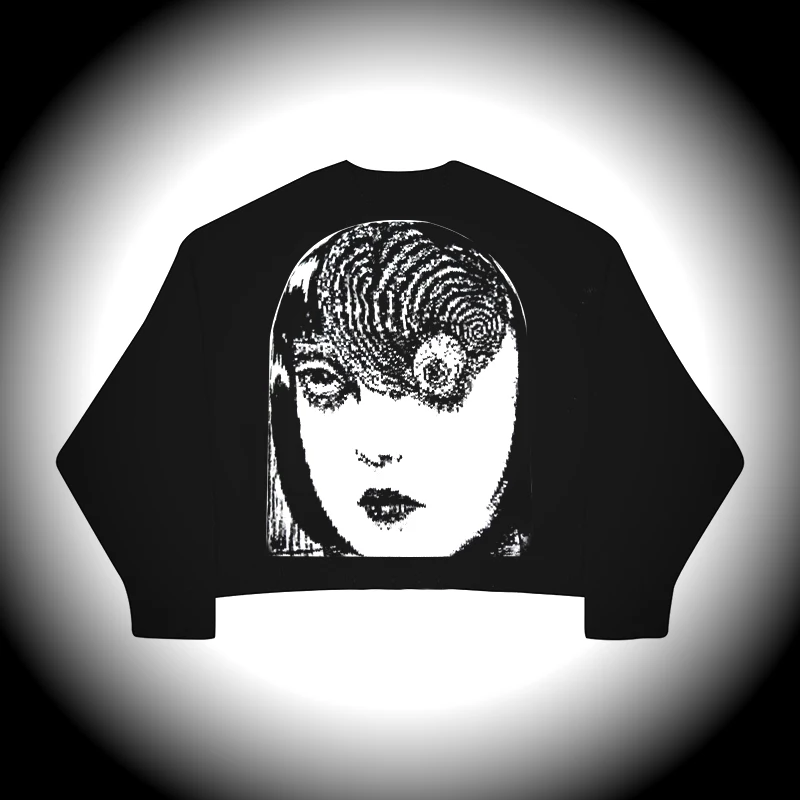 

Casual Streetwear Sweater Knitted Sweater Retro Painting Anime Demon Faceless Girl Hip Hop Knitted Graphic Vintage Pullover