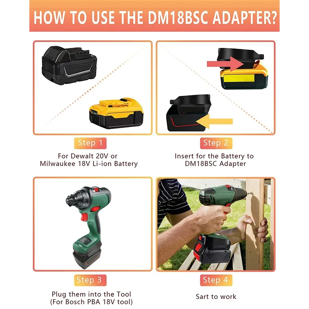 NOWY Adapter Konwerter DM18BSC Do Akumulatorów Litowo-jonowych Dewalt i Milwaukee do Domowych Elektrycznych Narzędzi Litowych Zamiennik Wszystkich 18V 20V — zdjęcie produktu 5
