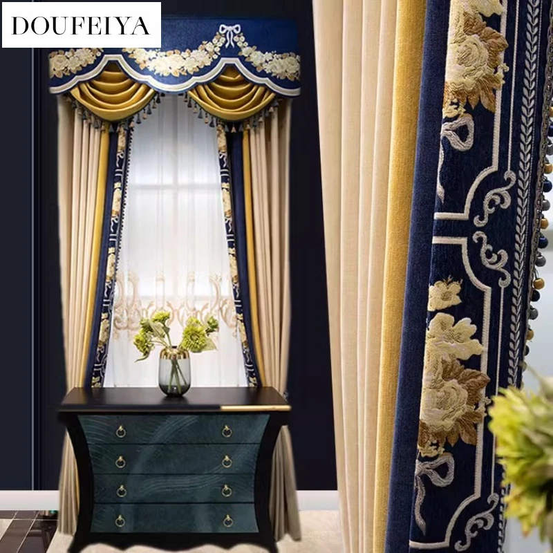 Custom Size High-end European Style Luxury Luxury Finished Products Curtains for Living Dining Room Bedroom White Tulle