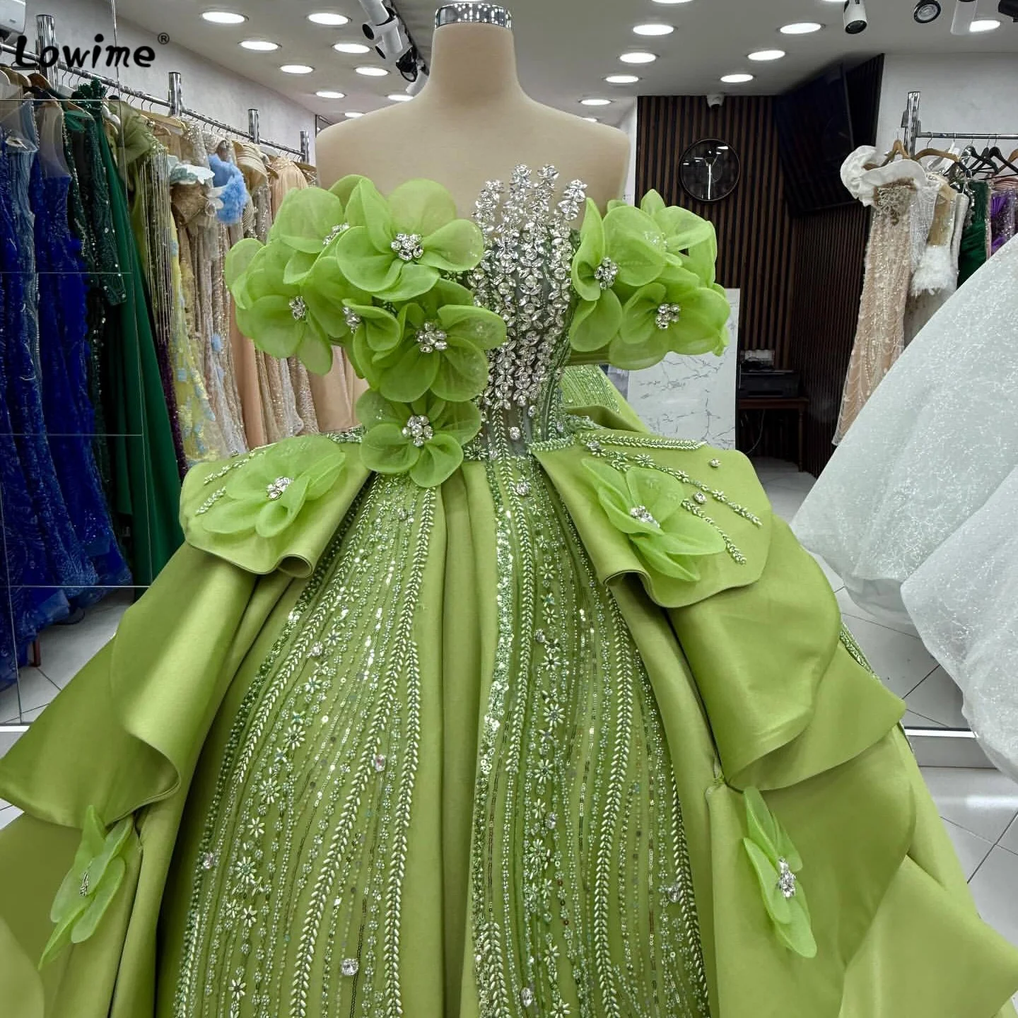 Vestido de noite de luxo verde oliva floral vestido de baile cristal lantejoulas embelezado vestido de casamento grande personalizável 2025