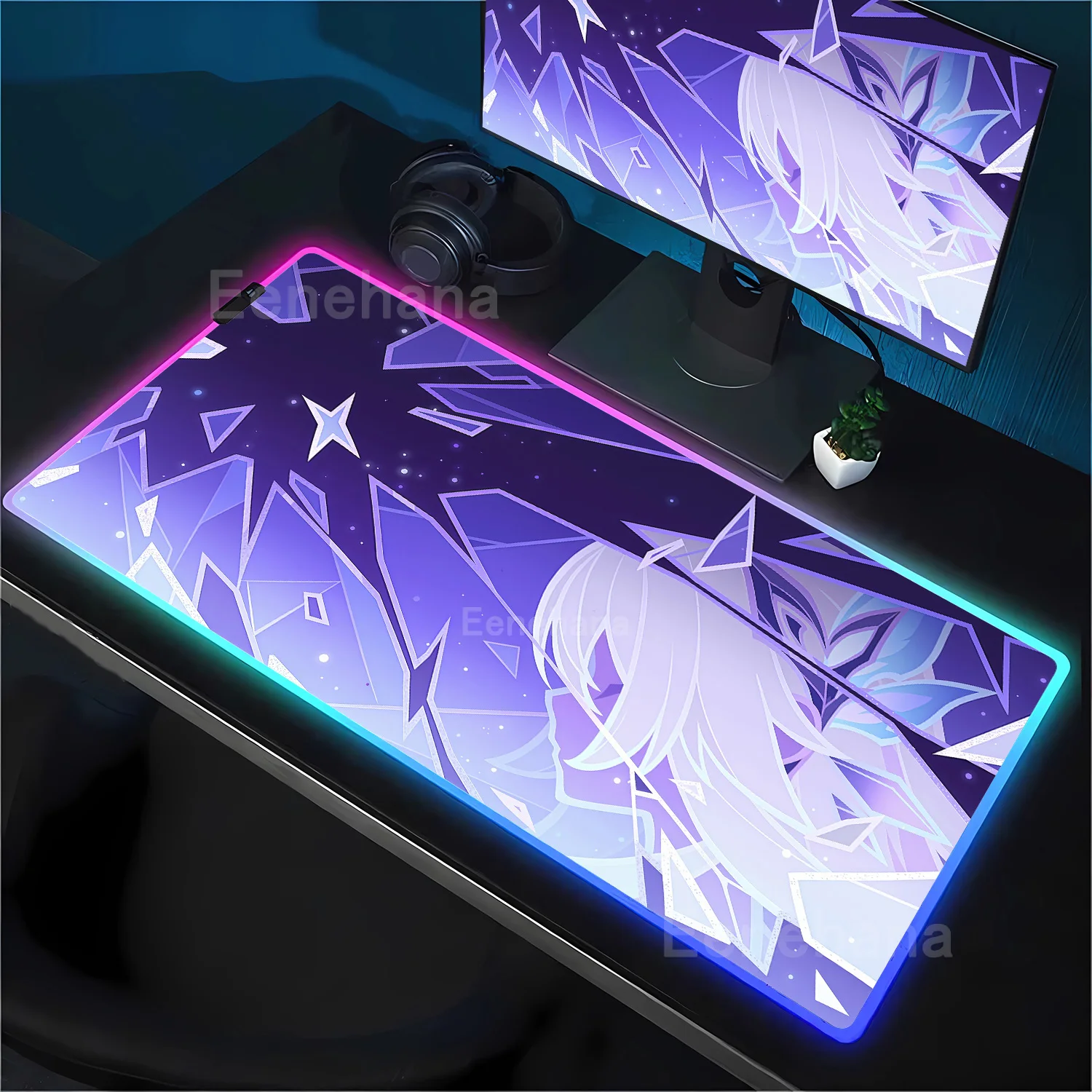 RGB Mousepad Genshin Impact Fontaine Character Pattern Varesa Columbina Skirk HD Printing LED Mouse Pad Anime backlight Desk Mat