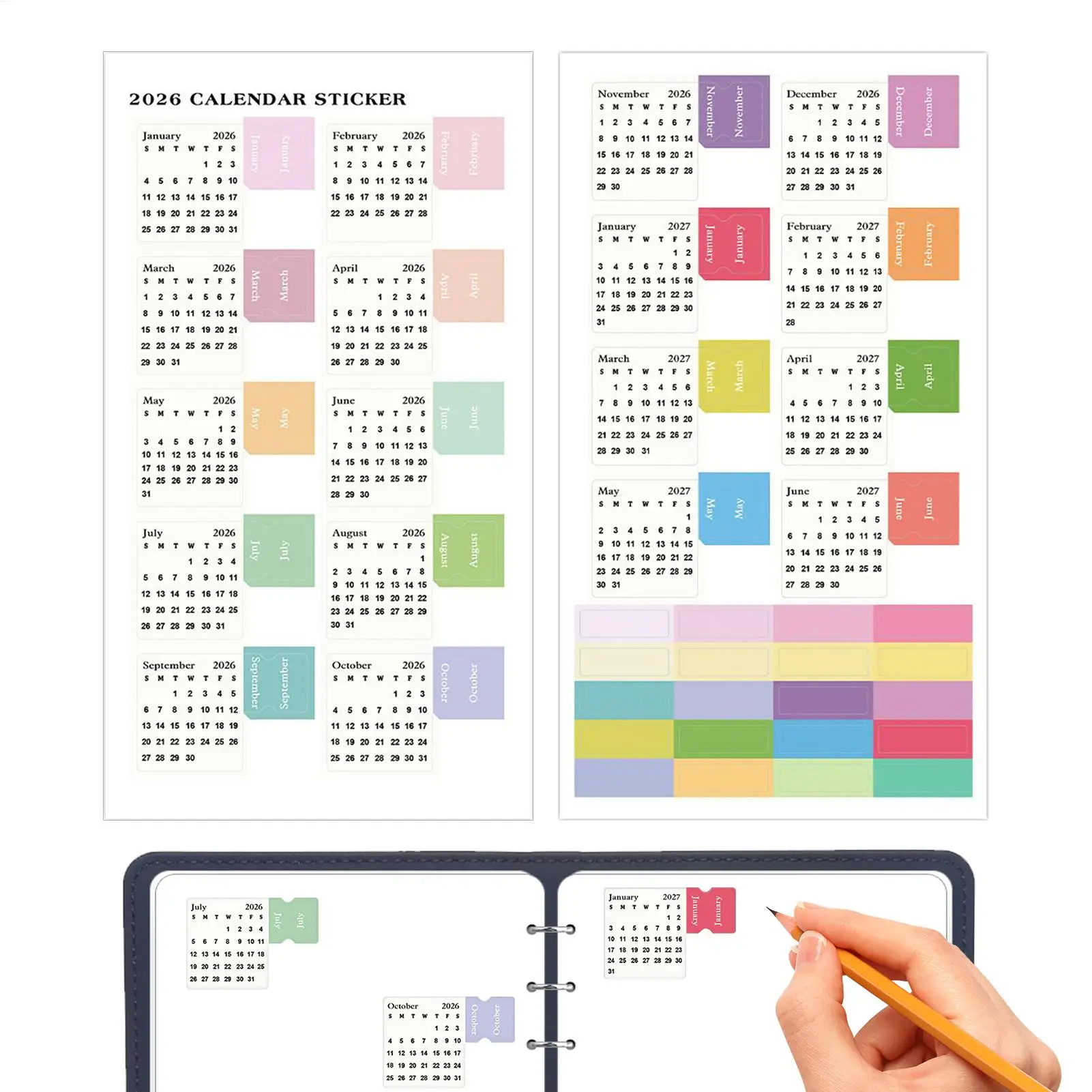 2pcs Monthly Stickers for Planners 2026 Colorful Labels Calendar Planner Stickers Scrapbook Supplies for School Office