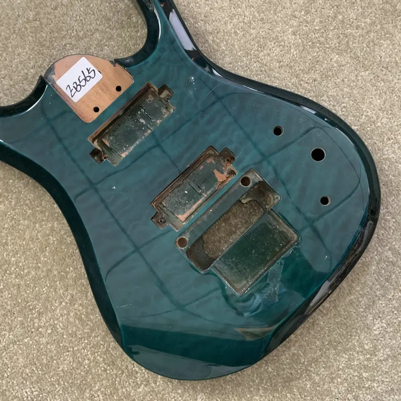 EB565 Blue Quilted Maple+Solid Mahogany for 7 Strings Floyd Rose Guitar Body Unfinished with Damages for Replace and DIY Sales