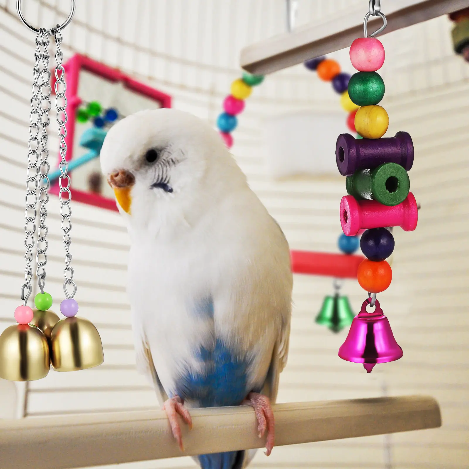 1セットの鳥用スイング、風鈴、ハンモック、木製と金属製のインコ用ケージ、遊び場、鳥用止まり木、鳥かごスイング、ハチドリ用止まり木、吊り下げ式