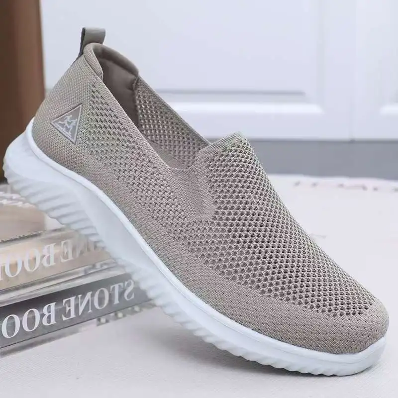 

Men Summer New Mesh Slip On Casual Sneakers Soft Sole Non Slip Breathable Shallow Middle Aged And Elderly Men Walking Shoes