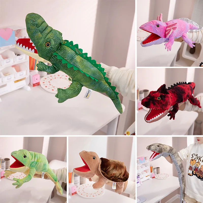 New 6Style Dinosaur Hand Puppet Plush Toys Kindergarten Performance Hand Control Gloves Snake Crocodile Turtle Salamander Lizard