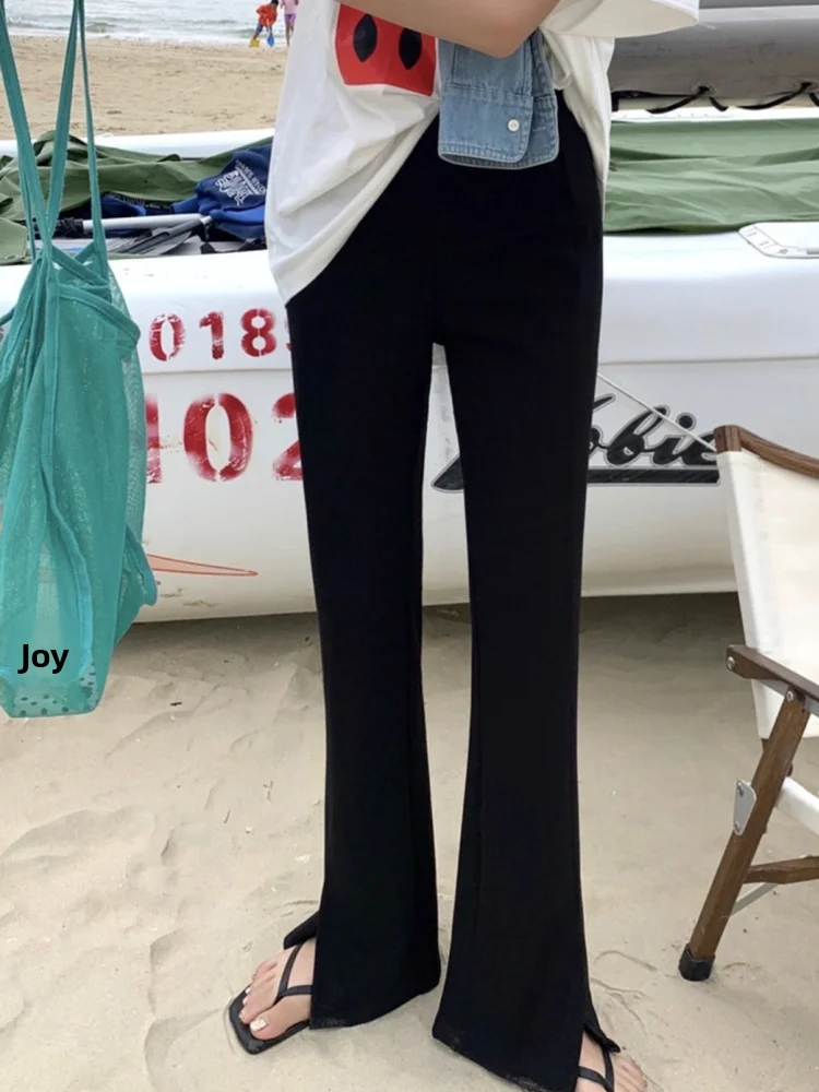 Pantalon de Yoga taille haute pour femmes, Design asymétrique, couleur Pure, fendu, Micro évasé, décontracté, haute élasticité, printemps automne