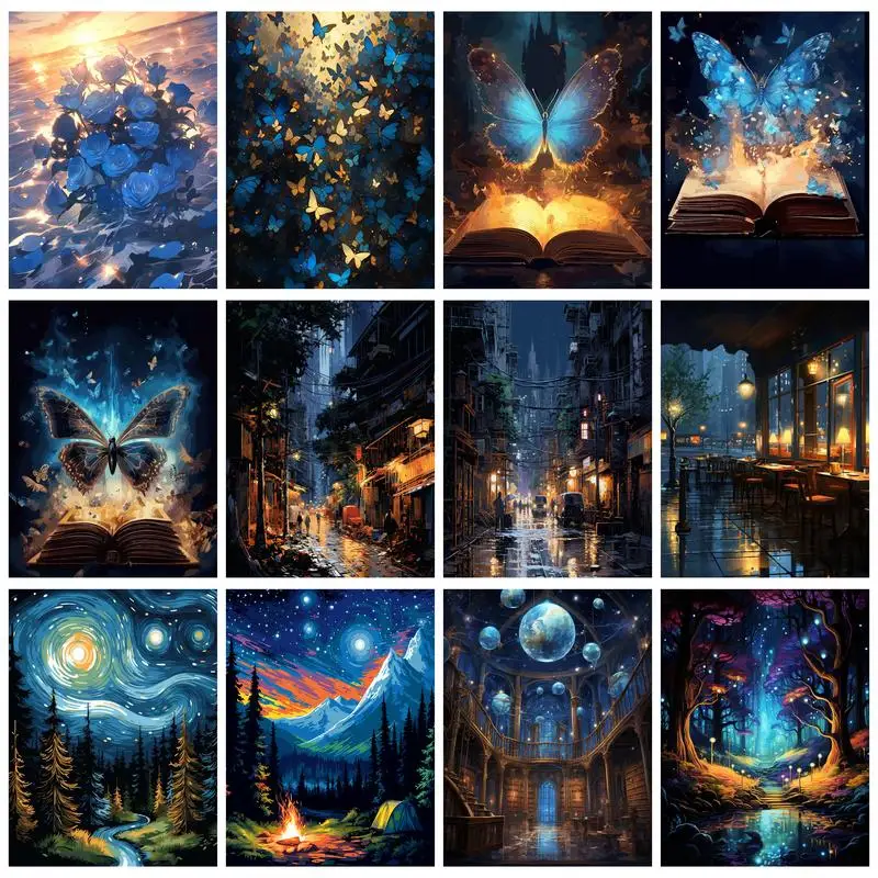 

RUOPOTY Painting on Numbers Fluorescent Butterfly For Beginner on Canvas For Adults By Numbers Acrylic Kits Decor For Home