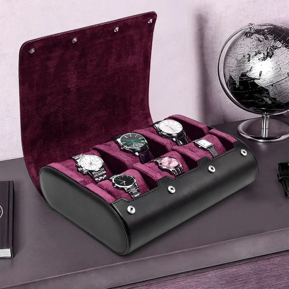 

Watch Travel Case - for Men - for Women -New Watch Roll Travel Case Organizer Display - Watch Case - 6 Slots Watch Box Organizer