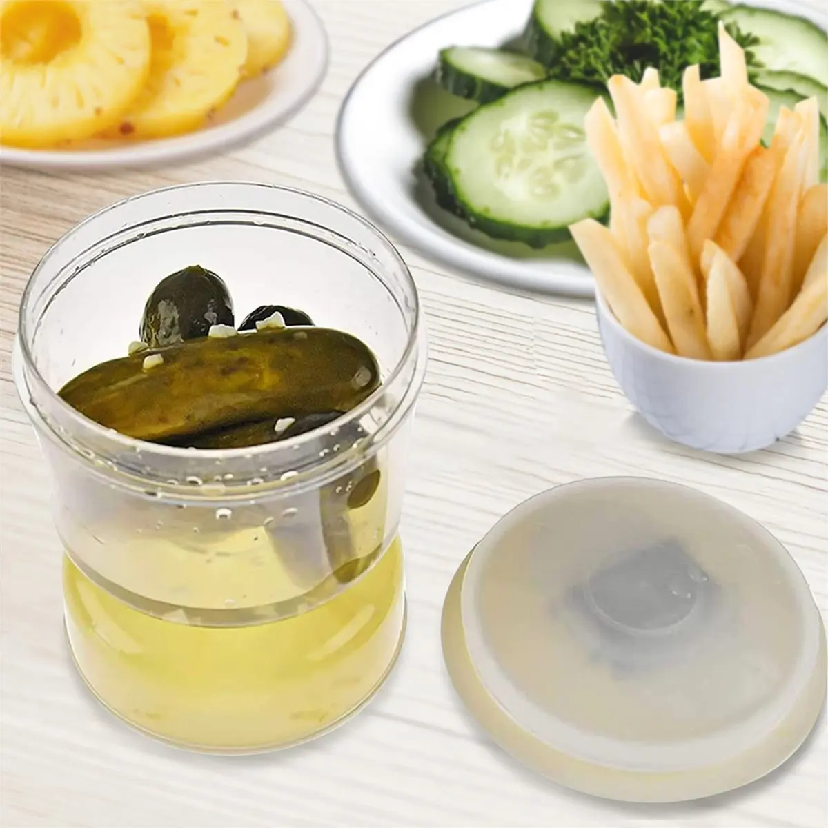 AB09 Olive Hourglass Jar Pickle Wet and Dry Separator Food Container with Strainer Flip Airtight Lid
