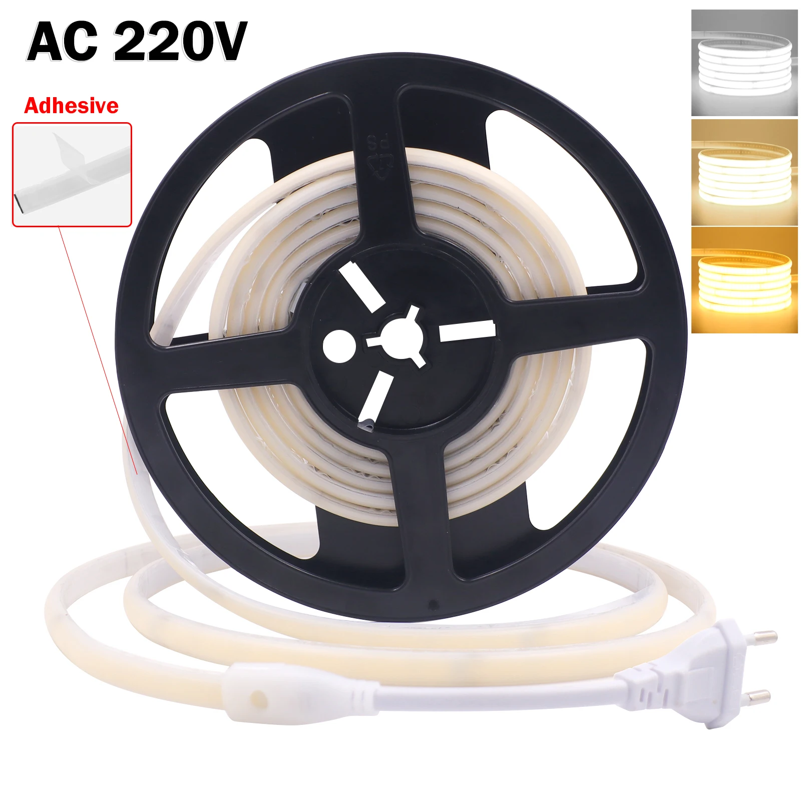 

COB LED Strip 240LEDs/m Adhesive Tape Neon Rope Light with 2 Pin Wires/EU Plug Waterproof LED Strip 220V for the Yard Home Decor