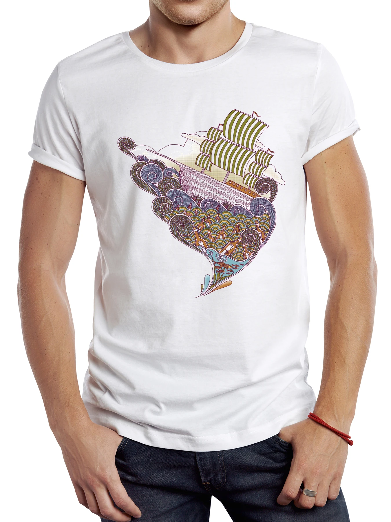 

FPACE Roots At Sea Vintage Ship Geometric Printed TShirt Graphic Casual Hipster Man T Shirt Hip Hop Loose Women Tees