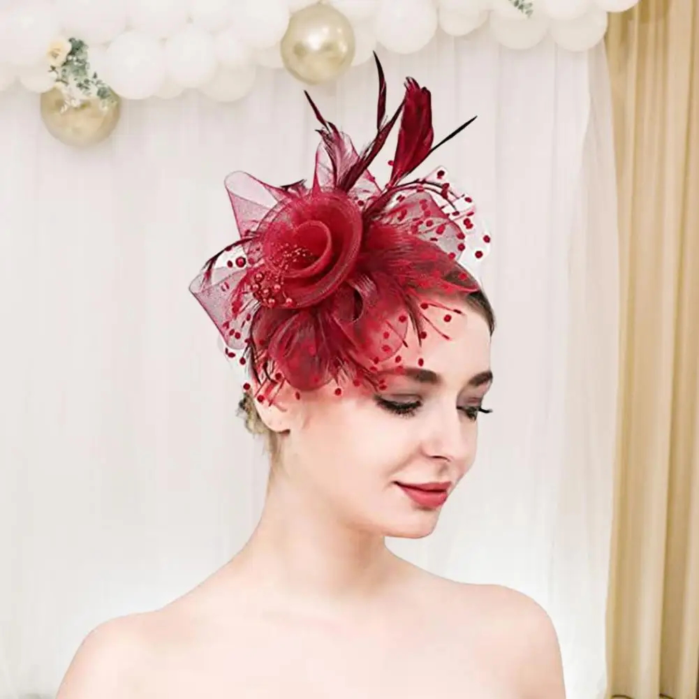 Chapeau Fascinateur de ixen Maille, Plume, Fleur, Coiffure, Équipement de Sauna de Mariage, Fausse Perle, Décor de Tête, Accessoires pour Cheveux de