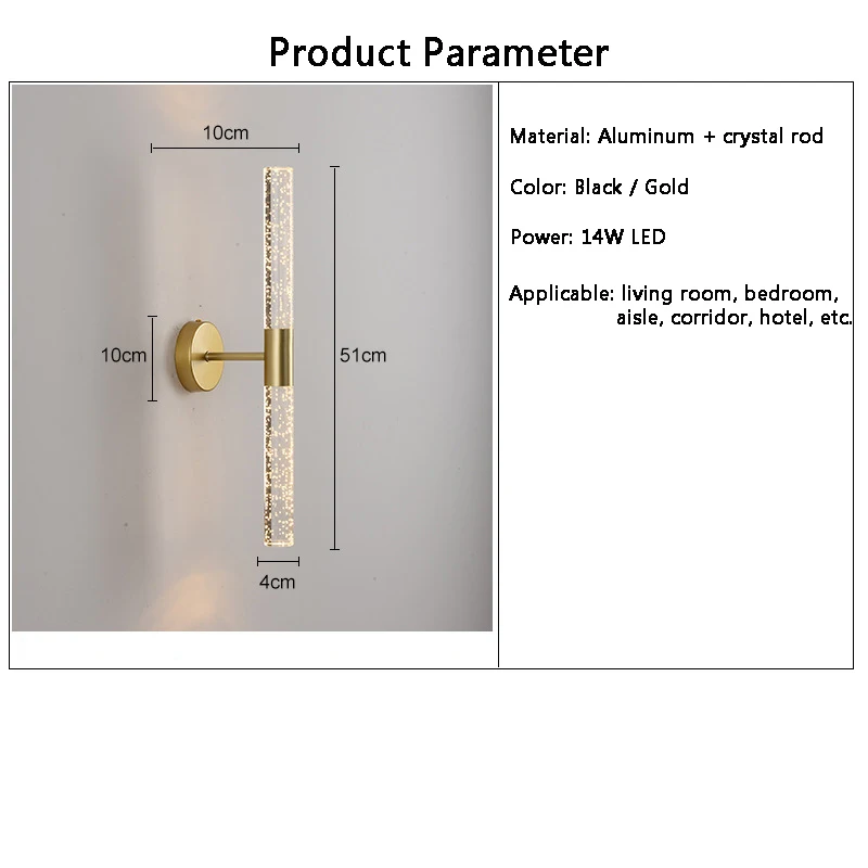 Modern Nordic Crystal Rod Lâmpada De Parede, Luz LED, Quarto, Cabeceira, Sala De Estar, Corredor, Corredor, Luminária Interior