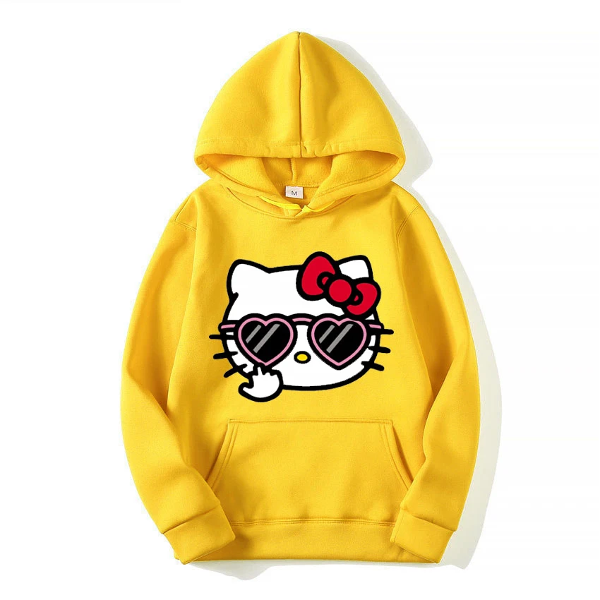 2024 Fashion Kawaii Sanrio Hello Kitty Animation Hoodie Women Solid Color Y2K Aesthetic Top Spring Autumn Casual Jacket Sweater