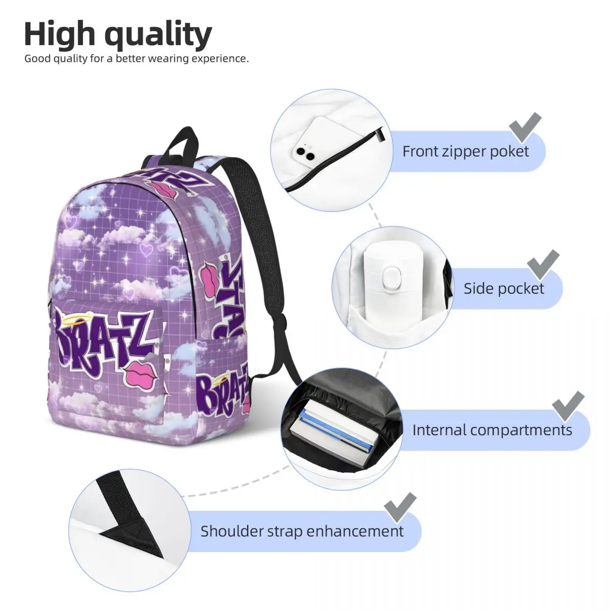 Bratz Asthetic Y2kchildhood Backpack for Kindergarten Primary School Student Bookbag Boy Girl Kids Canvas Daypack Travel