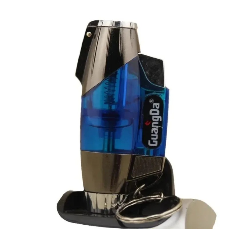 Outdoor Windproof Butane Gas Lighter Transparent Body Blue Jet Flame Turbo Torch Portable Cigar Lighter Personalized Men's Gift view 6