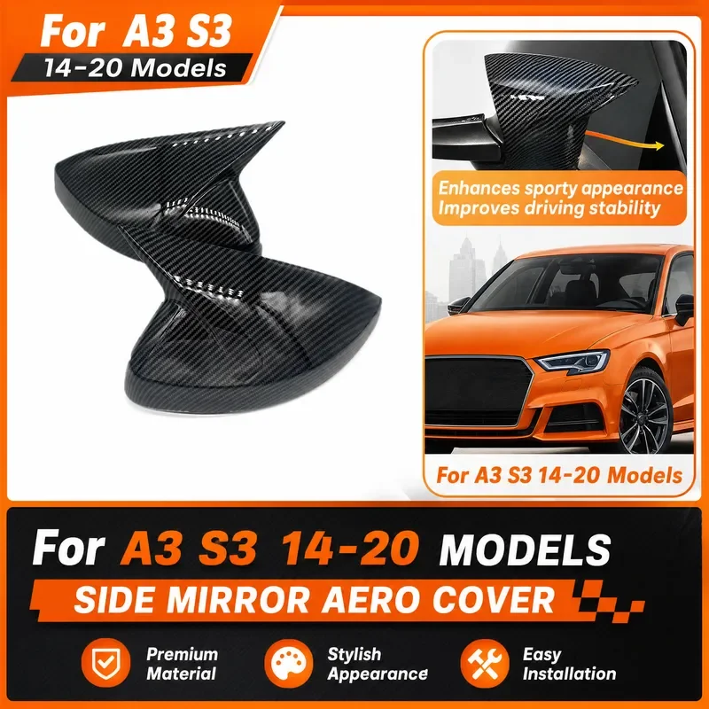 For Audi A3 S3 2014-2020 Carbon Fiber Rearview Mirror Cover Devil Ear Shell Car Styling Accessories Auto Exterior Trim