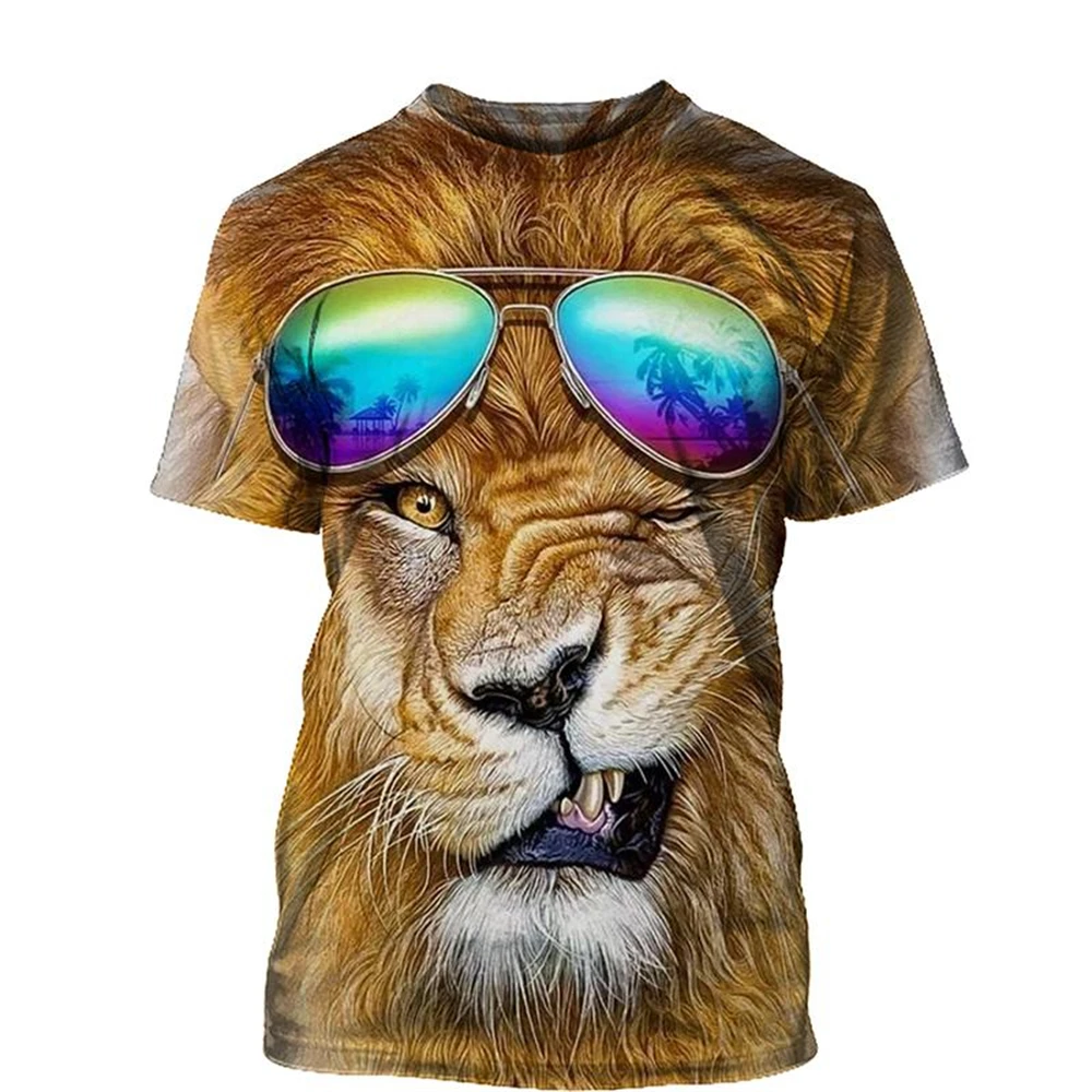 

Children's Cltohing Lion 3D Face Print T-shirts Short Sleeve Top Crew Neck T shirts Casual Cute Kids Tshirt Fashion Pajamas 2022