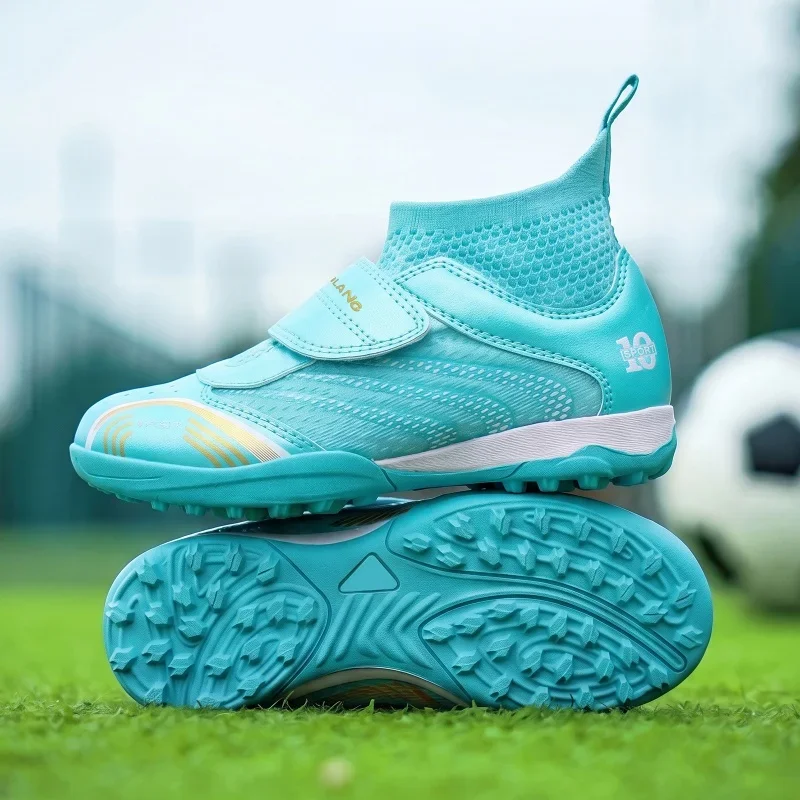 Soft trendy soccer sneakers stable turf anti-slip studs shock absorption breathable lining teen grass match training cleats