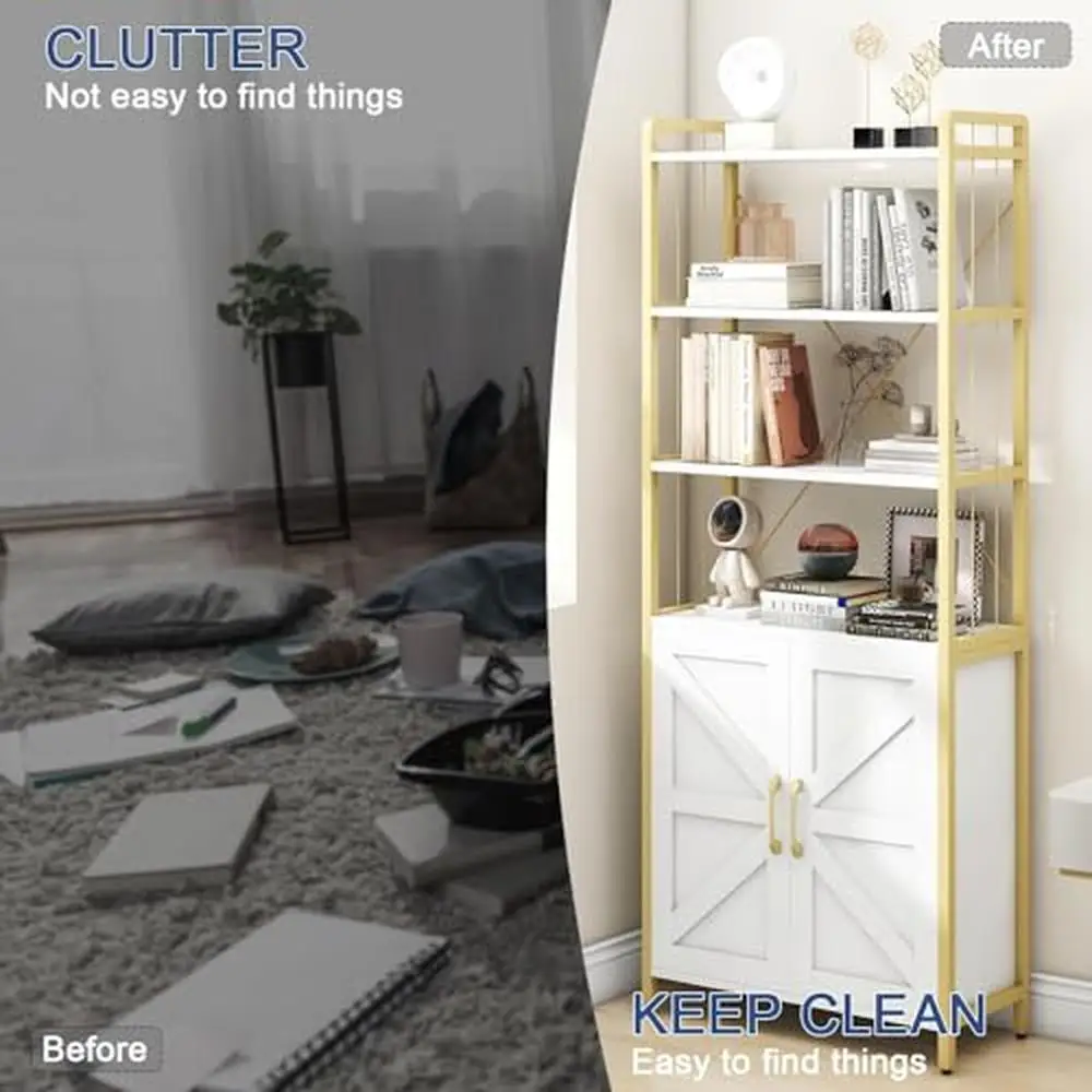 Estantería de almacenamiento versátil, organizador con puertas, vitrina de madera, color blanco