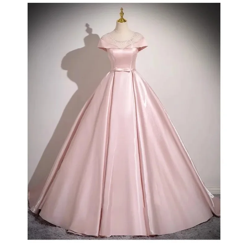 

Customized Exquisite Charmeuse Bow Sash Rhinestone Draped A-line O-Neck Long Dresses Bespoke Occasion Dresses Formal Exquisite