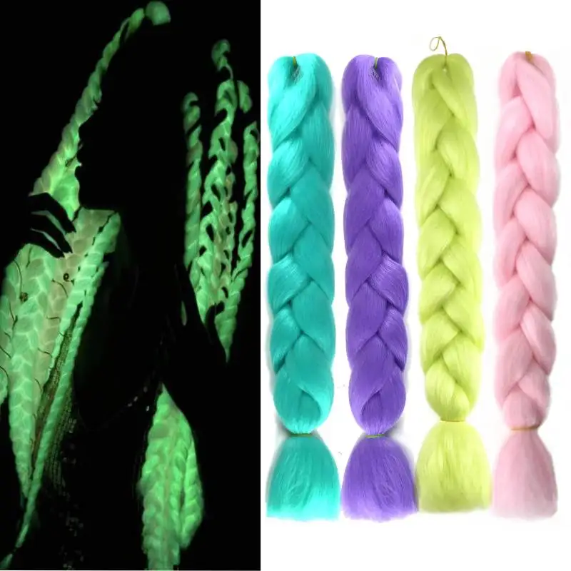 

5PCS Synthetic Braiding Hair Pre Stretched Glow in the Dark Braiding Hair Extensions for Stage Party Halloween Costume Cosplay