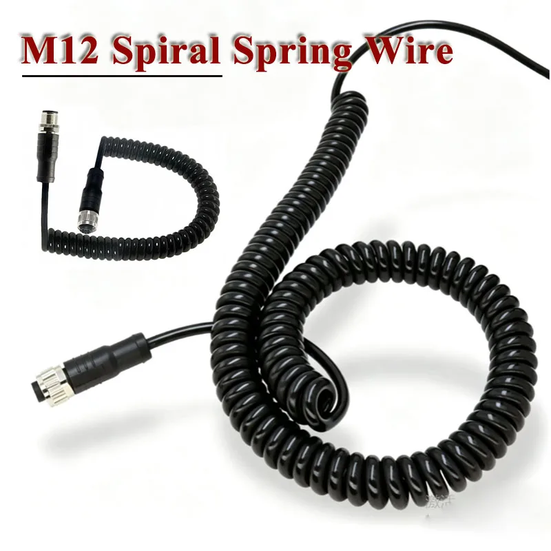 M12 4 5 8 12 Pin Spiral Spring Cable Stretch Resistant Aviation Connector Wire Wire Pure Copper Gold-plated Plug Connection Line